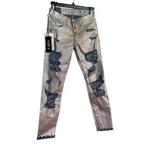 SIWY Metallic Distressed Size 23 Low Rise Jeans